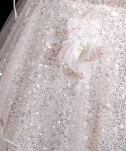 Pink Tulle Sequins Long Prom Dress, A-Line Off the Shoulder Party Dress viviyshop.com