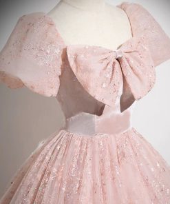 Pink Tulle Sequins Long Prom Dress, Beautiful A-Line Party Dress viviyshop.com